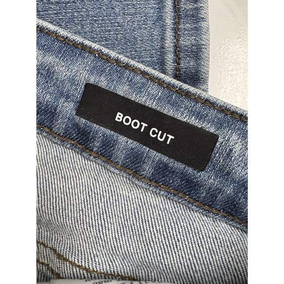 Judy Blue Bootcut Distressed Jeans Women’s Size 7/28 Blue Denim Plaid Patch - Picture 6 of 8